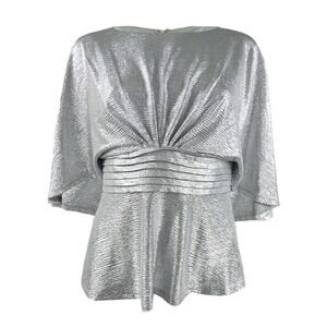 Adrianna Papell Silver Metallic Top Blouse 3/4‎ Sleeve Party Sparkle Size 10
